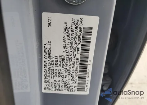 2021 Honda Accord Sport из США, поврежденный, VIN 1HGCV2F33MA021535